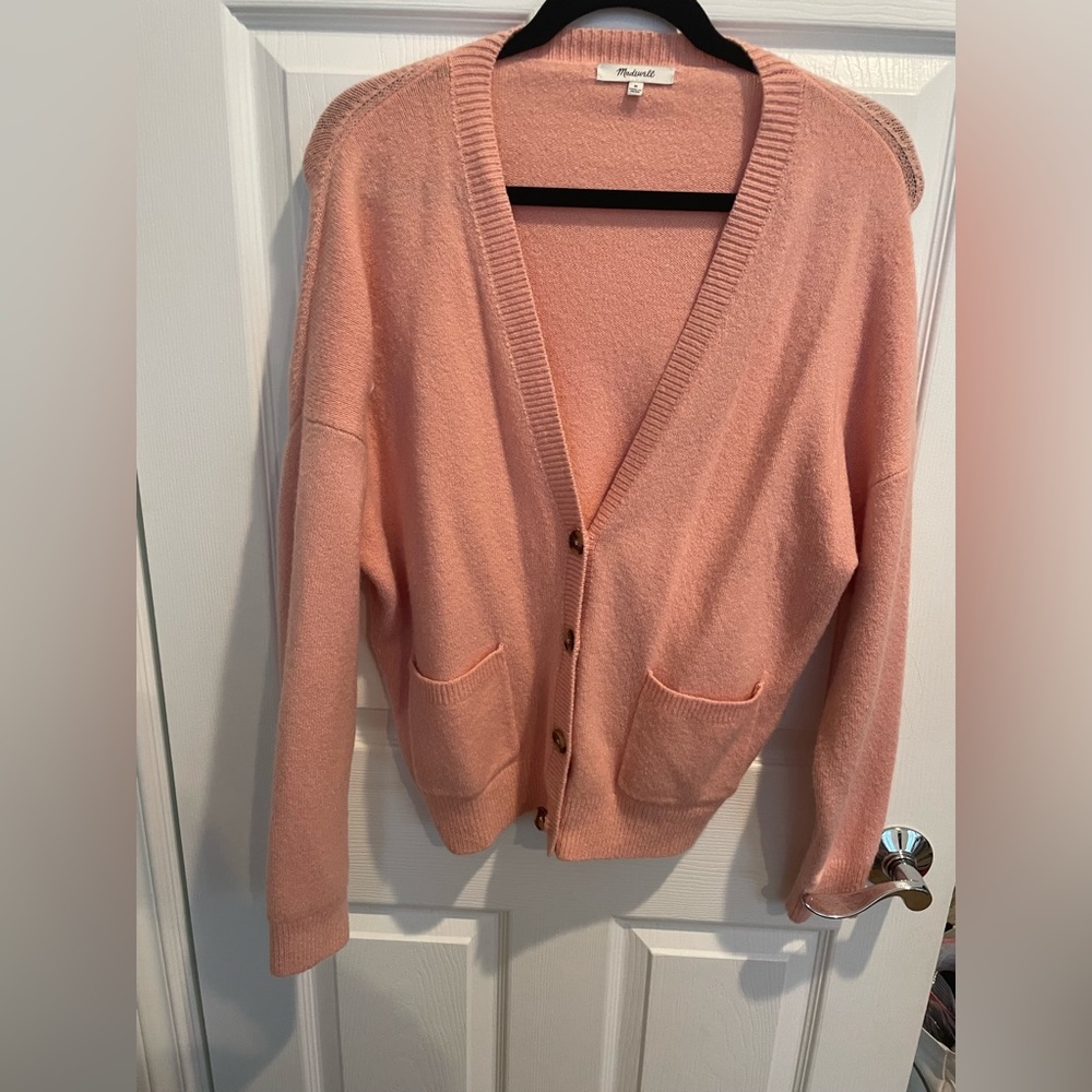 Madewell button-front pink cardigan
